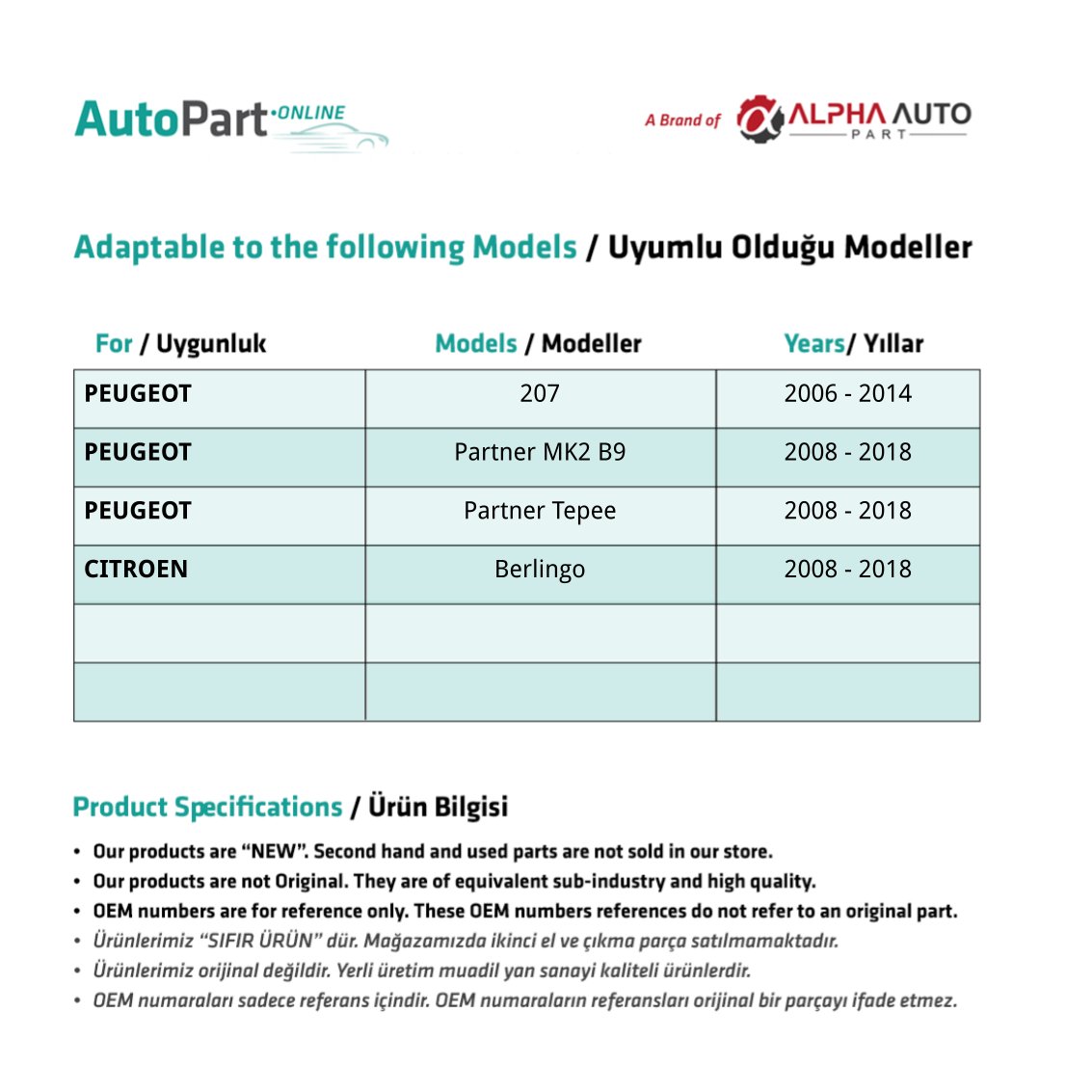 Glass Switch Cover for Peugeot 207, Partner, Tepee and Citroen Berlingo - Right( Shipping From Turkey Manufacturer)