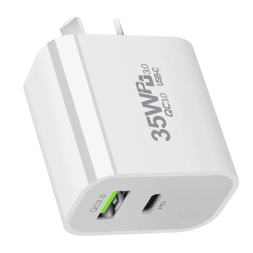 High Quality US/EU/UK/AU Dual Potrs 35W Fast USB C Wall Charger for iPhone 15/14/13/11 35W Usb Travel Charger for Samsung Galaxy
