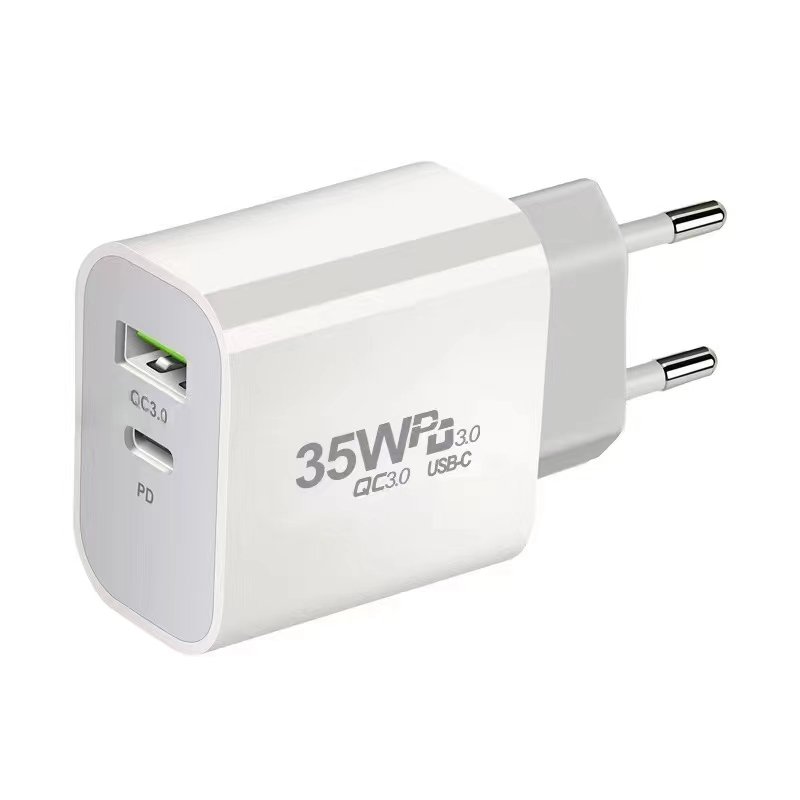 High Quality US/EU/UK/AU Dual Potrs 35W Fast USB C Wall Charger for iPhone 15/14/13/11 35W Usb Travel Charger for Samsung Galaxy
