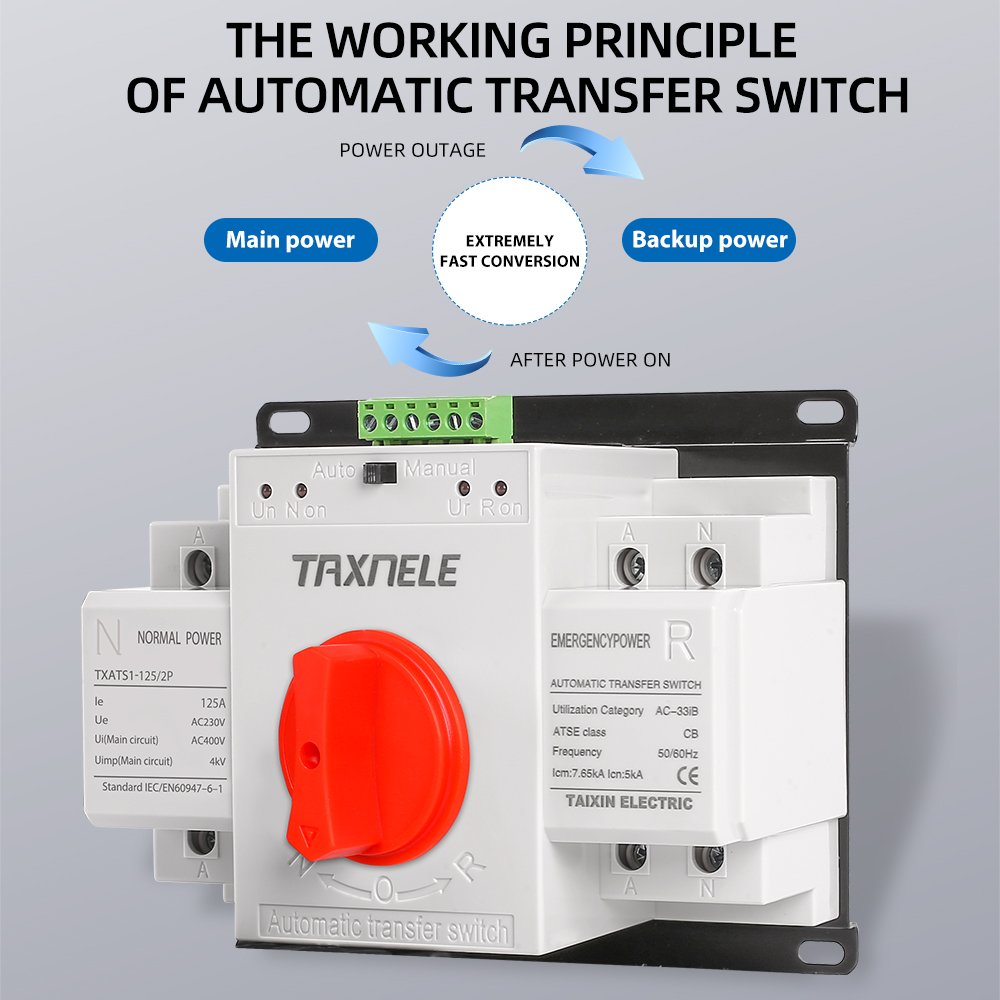 ATS Transfer Switch 2P 63A 230V 380V Micro Circuit Breaker Dual Power Automatic Transfer Switch Auto Transfer Switch