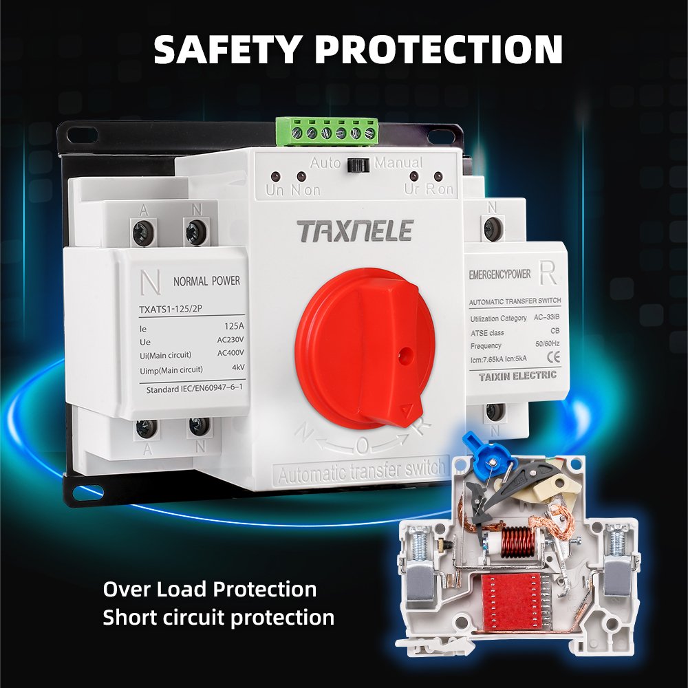 ATS Transfer Switch 2P 63A 230V 380V Micro Circuit Breaker Dual Power Automatic Transfer Switch Auto Transfer Switch