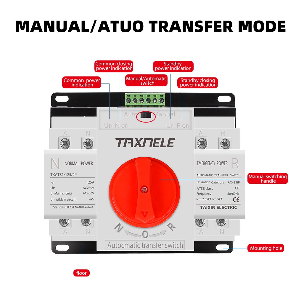 ATS Transfer Switch 2P 63A 230V 380V Micro Circuit Breaker Dual Power Automatic Transfer Switch Auto Transfer Switch