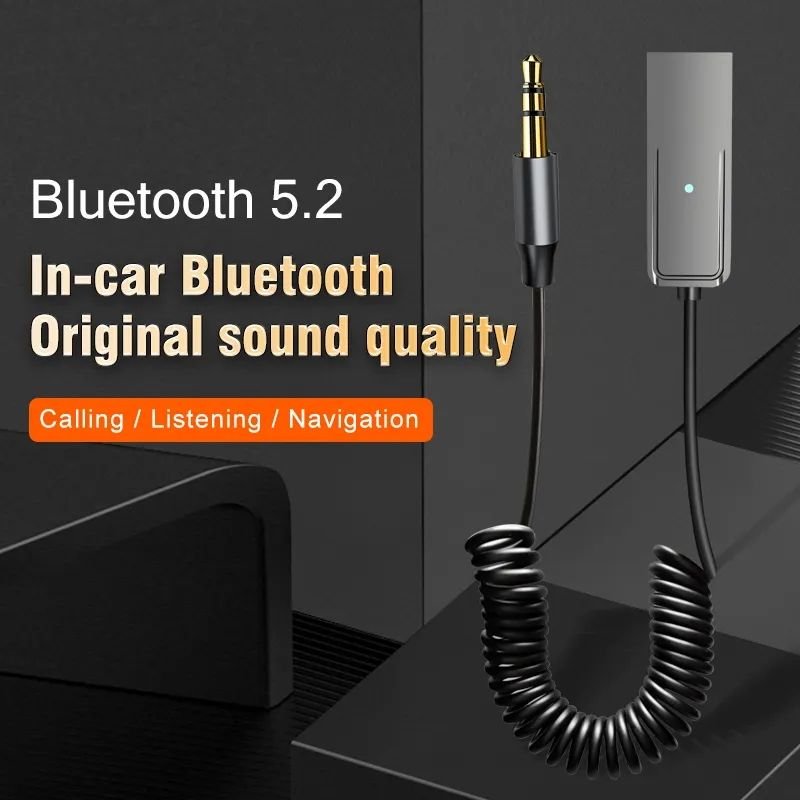 Bluetooth Receiver Car Kit 5.2 Wireless USB Dongle to 3.5mm Jack AUX Audio Music Adapter Mic Handsfree for Car