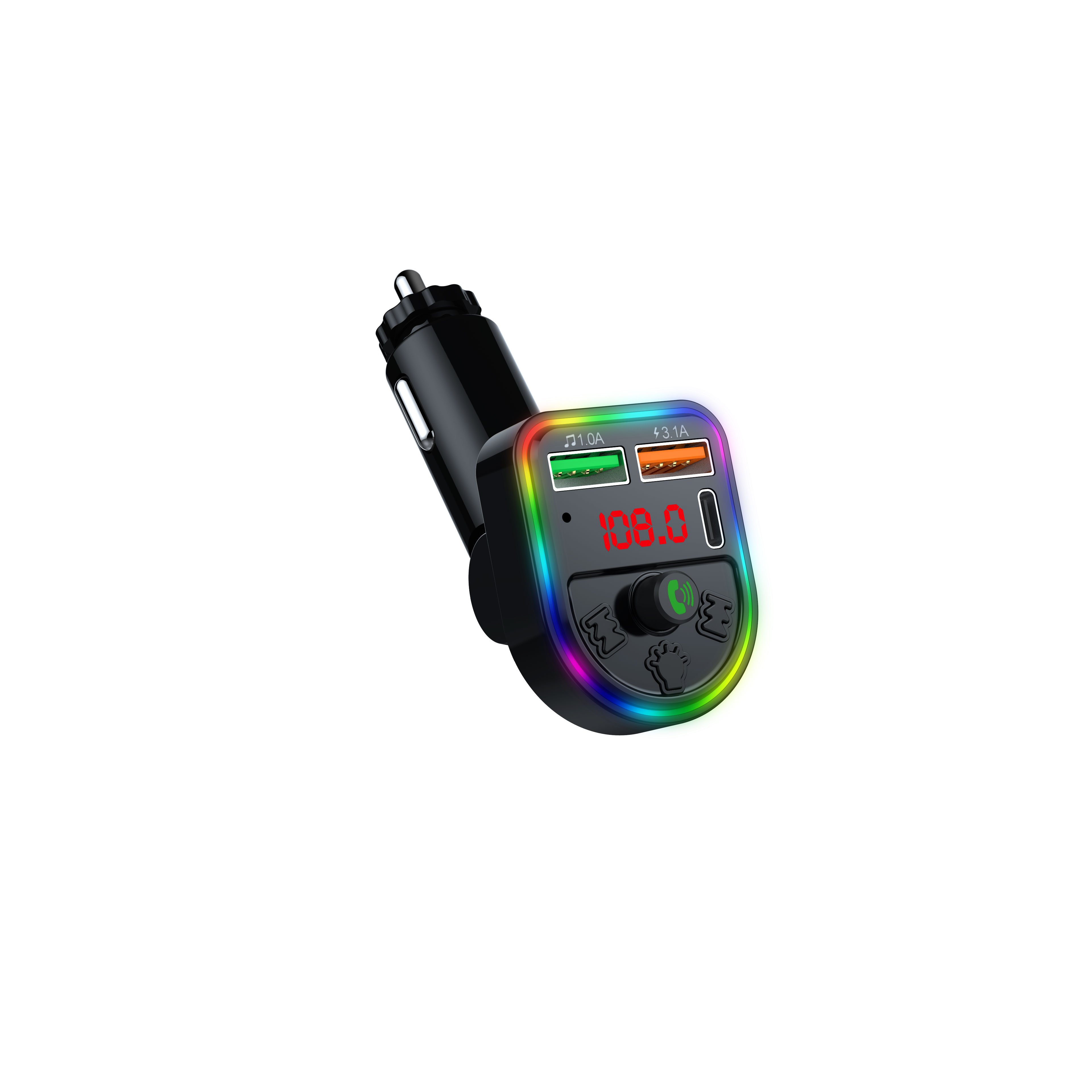 Hot Sale Wireless Auto Car Kit Dual Port Charging Colorful Atmosphere Lights Car Mp3 Fm BT Transmitter