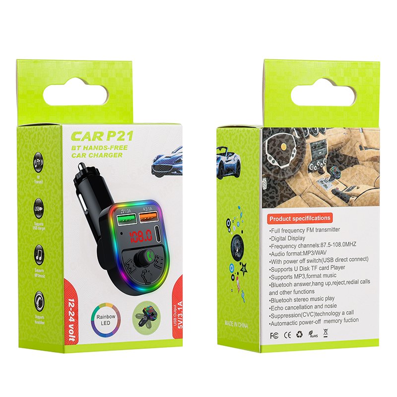 Hot Sale Wireless Auto Car Kit Dual Port Charging Colorful Atmosphere Lights Car Mp3 Fm BT Transmitter