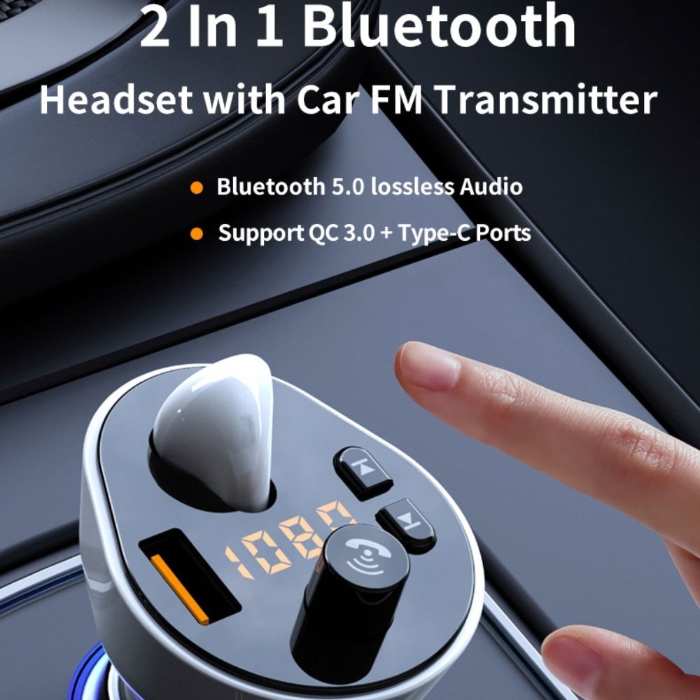 QC3.0 USB Headset Car Charger Aux Audio Privacy Protection Bluetooth 5.0 Wireless Fm Transmitter Car MP3 Player With Earphone