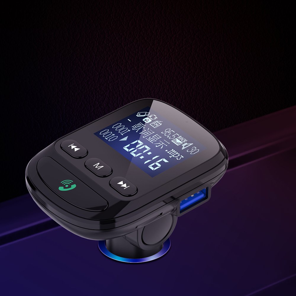 Car Wireless Blue Tooth V5.0 Fm Transmitter, Blue Tooth Car Kit Car Mp3 Player With Dual Usb Charger