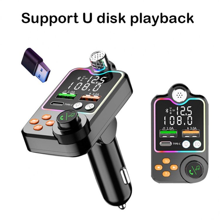 Car FM Transmitter Dual USB Car Charger PD Type-C Fast Charging Wireless Handsfree Call Audio Receiver MP3 Player