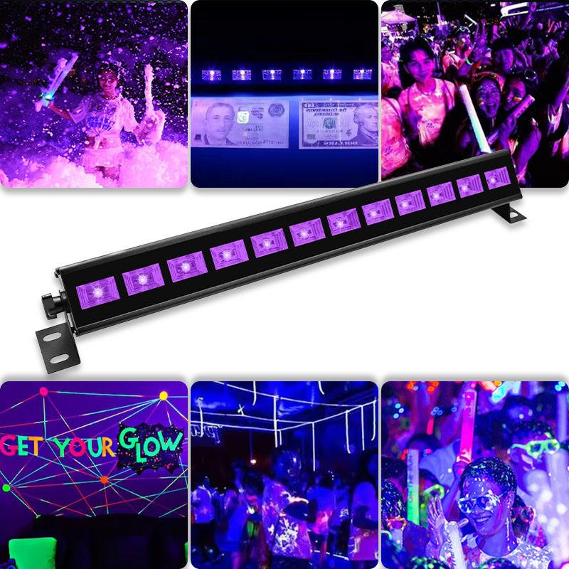 Upgraded 36W LED Black Light Bar Premium Flood Light Plug Switch 5ft Cord 21x21ft Area Coverage Halloween Glow Stage Lighting