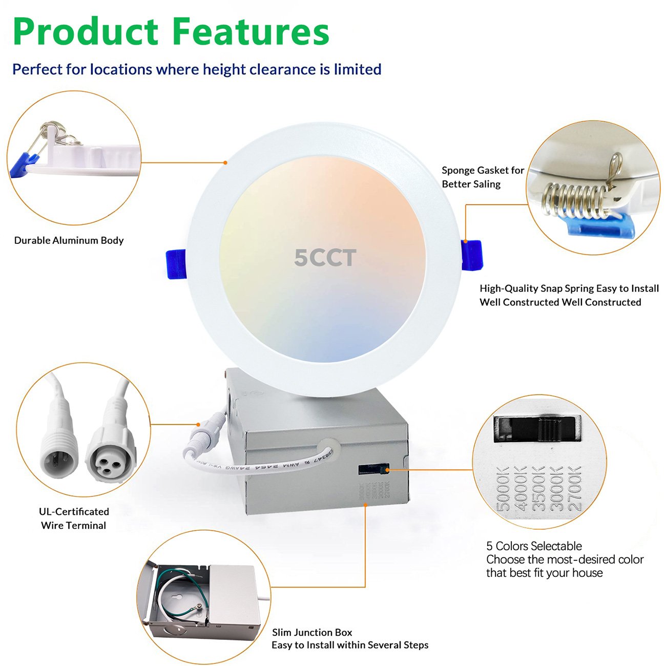 In Stock Energy Star 4 Inch Round Ceiling Spotlights ETL 5CCT Ultra Slim Panel Downlights Dimmable LED Recessed Lighting