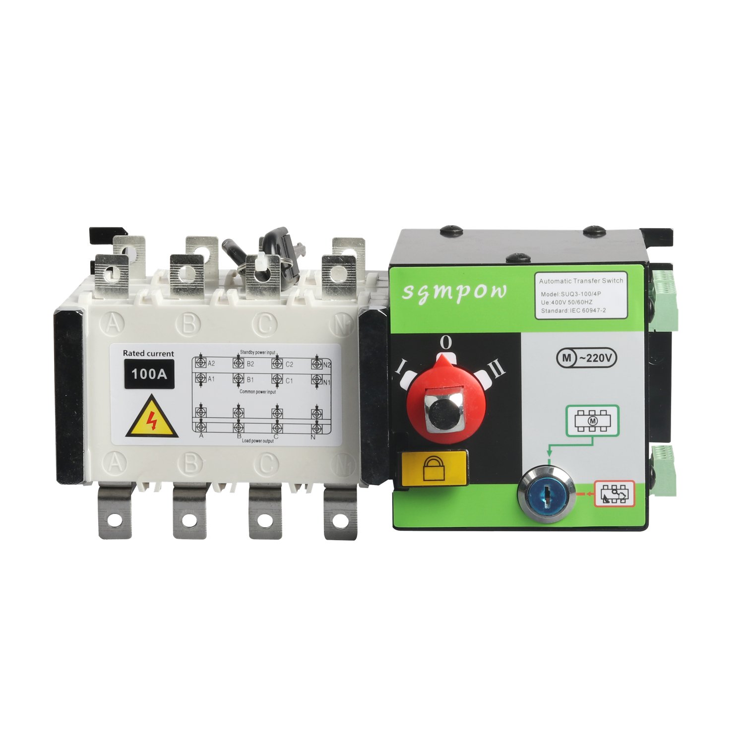 Pole Automatic Transfer Switch Fast Switching Dual Power SGMPOW ATS SUQ3-100A Fire Control 100 Amp 4 PC 1 YEAR Mini Din Power 4p