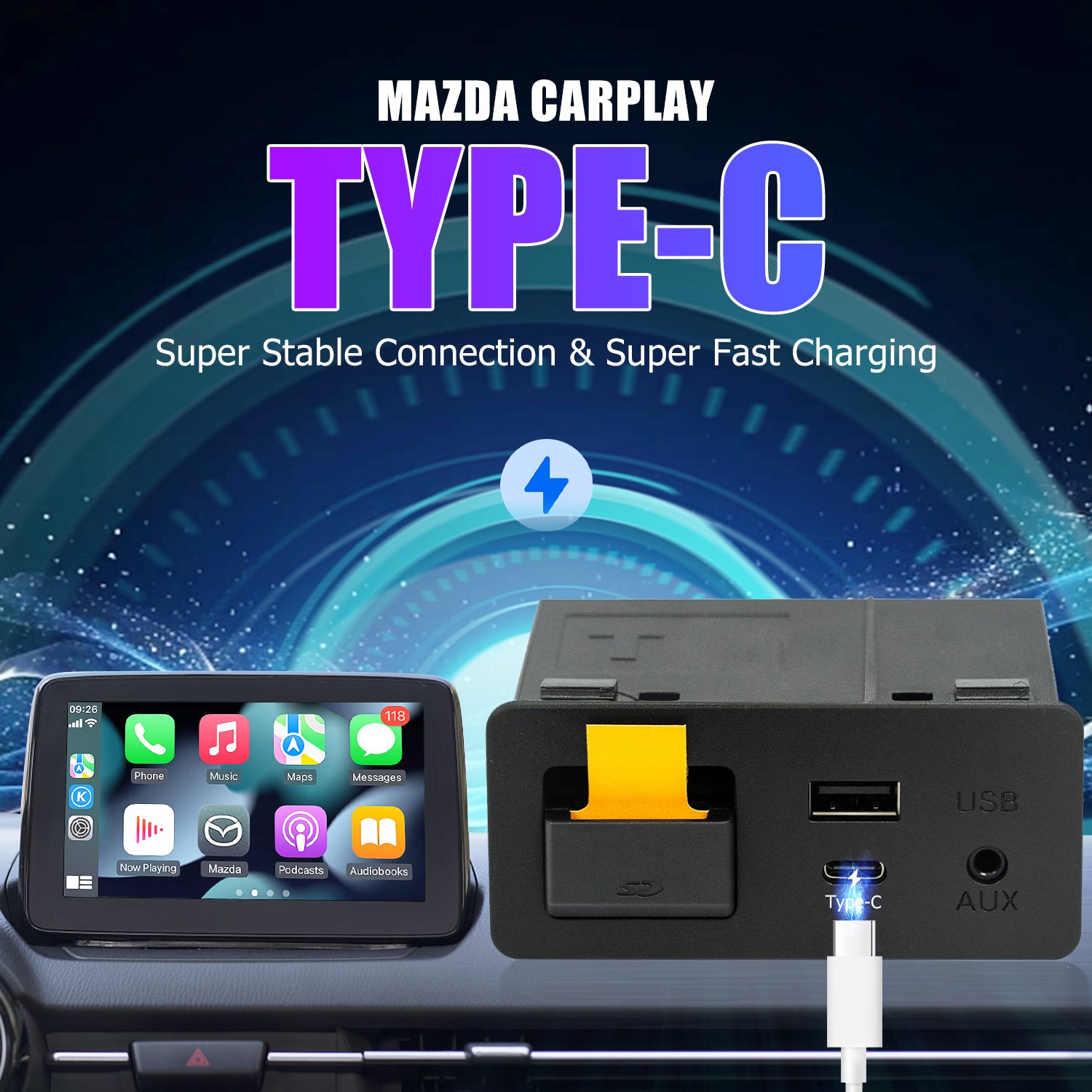 Mazda CarPlay Android Auto HUB OEM Retrofit USB Kit for Mazda 2 3 6 CX3 CX5 CX8 CX9 MX5 Miata TK78669U0C-P2/2.1/3/3.1/P3.2