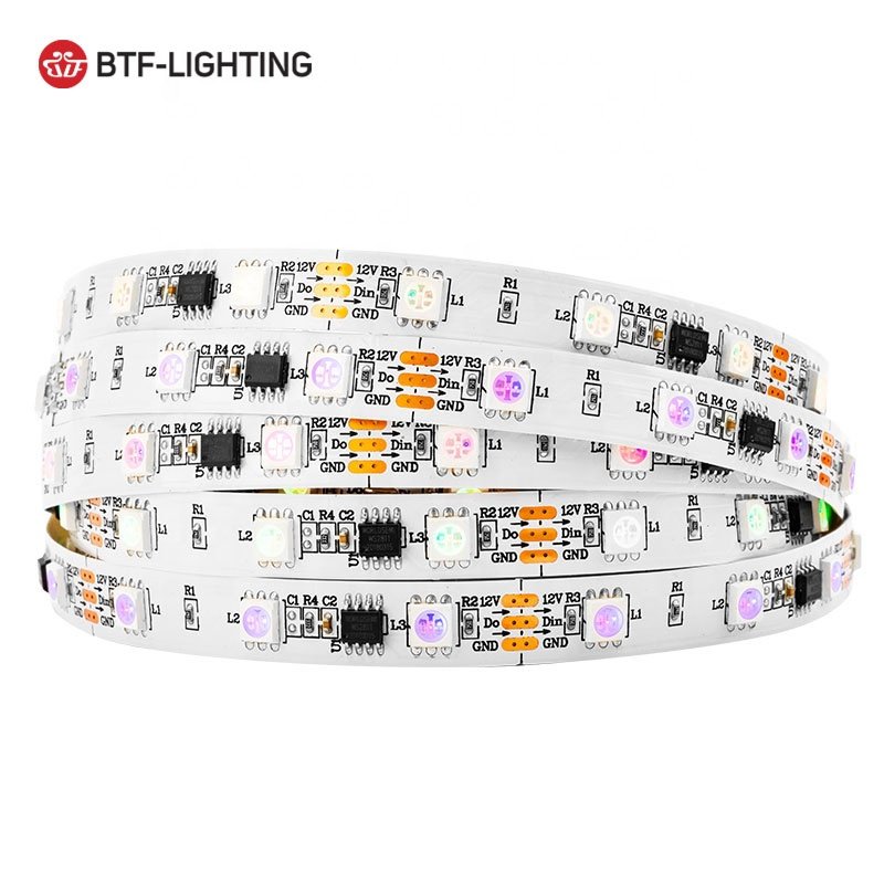 BTF LIGHTING 3Leds Controable DC12V Ip20 Ip30 Dimmable Dream Color Addressable Digital Ws2811 Rgb Led Strip