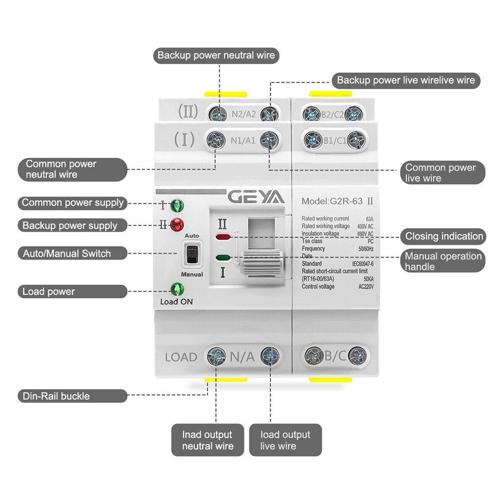 GEYA G2R Display Wiring Automatic Instant Transfer Switch Ats 63a Automatic Transfer Switch 63-100 Amp Auto Transfer Switch