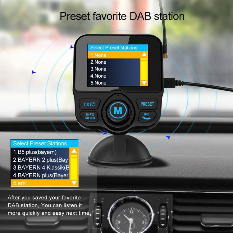 New Item in Car DAB+ Radio Adapter FM Transmitter,[2.4" Colorful Screen] Bluetooth Receiver Hands-free Car Kit MP3 Music Play