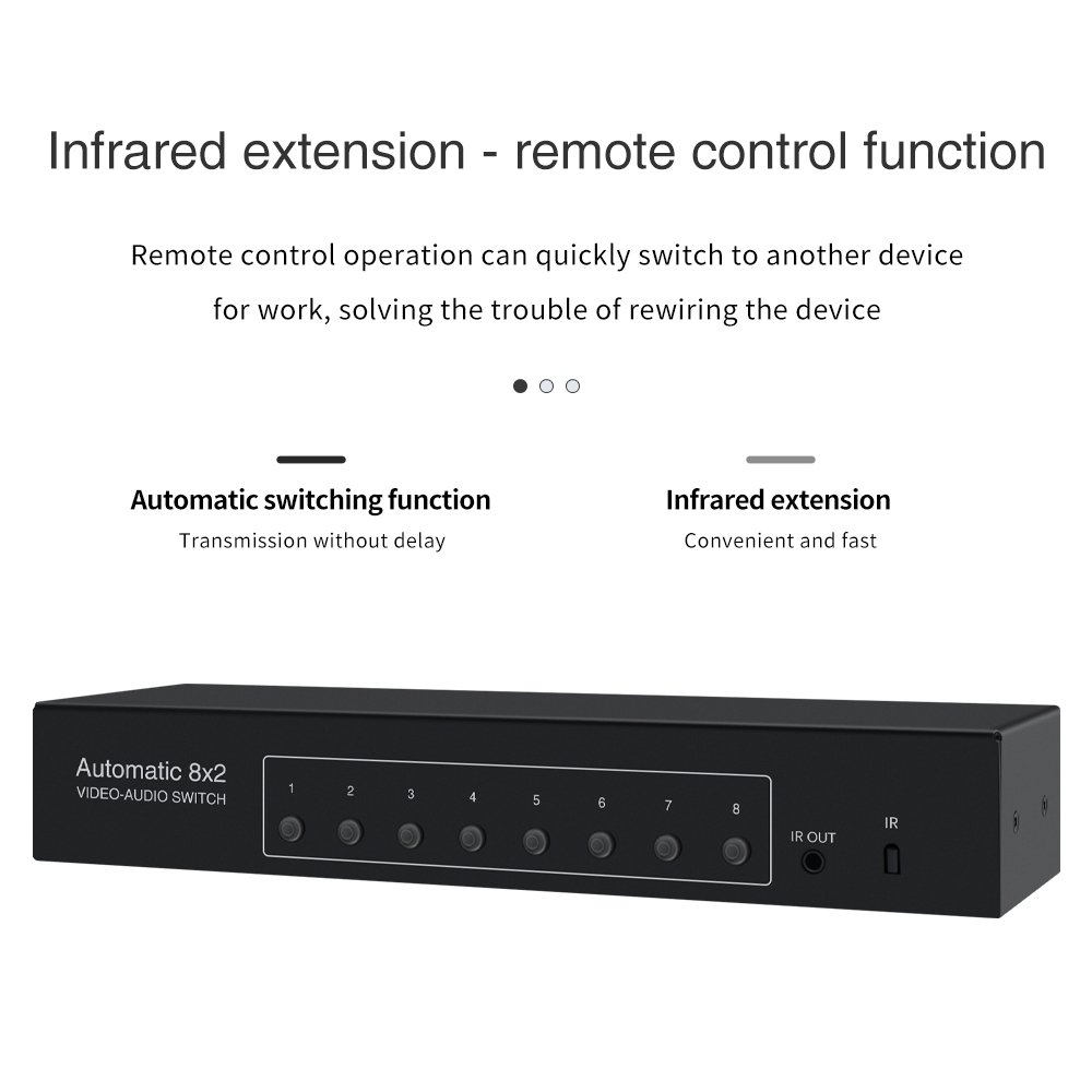 AV Video and Audio Automatic Switcher 8 in 2 Out Remote Control Selection Chip Switch 8port