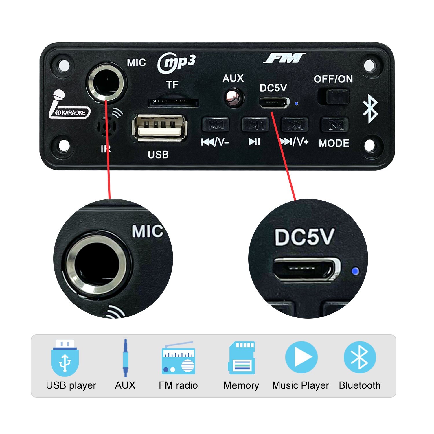 Hot Selling USB 3.7V 5V MP3 Player Bluetooth Module Amplifier Decoder Board MIC Kit For Music Speaker Radio