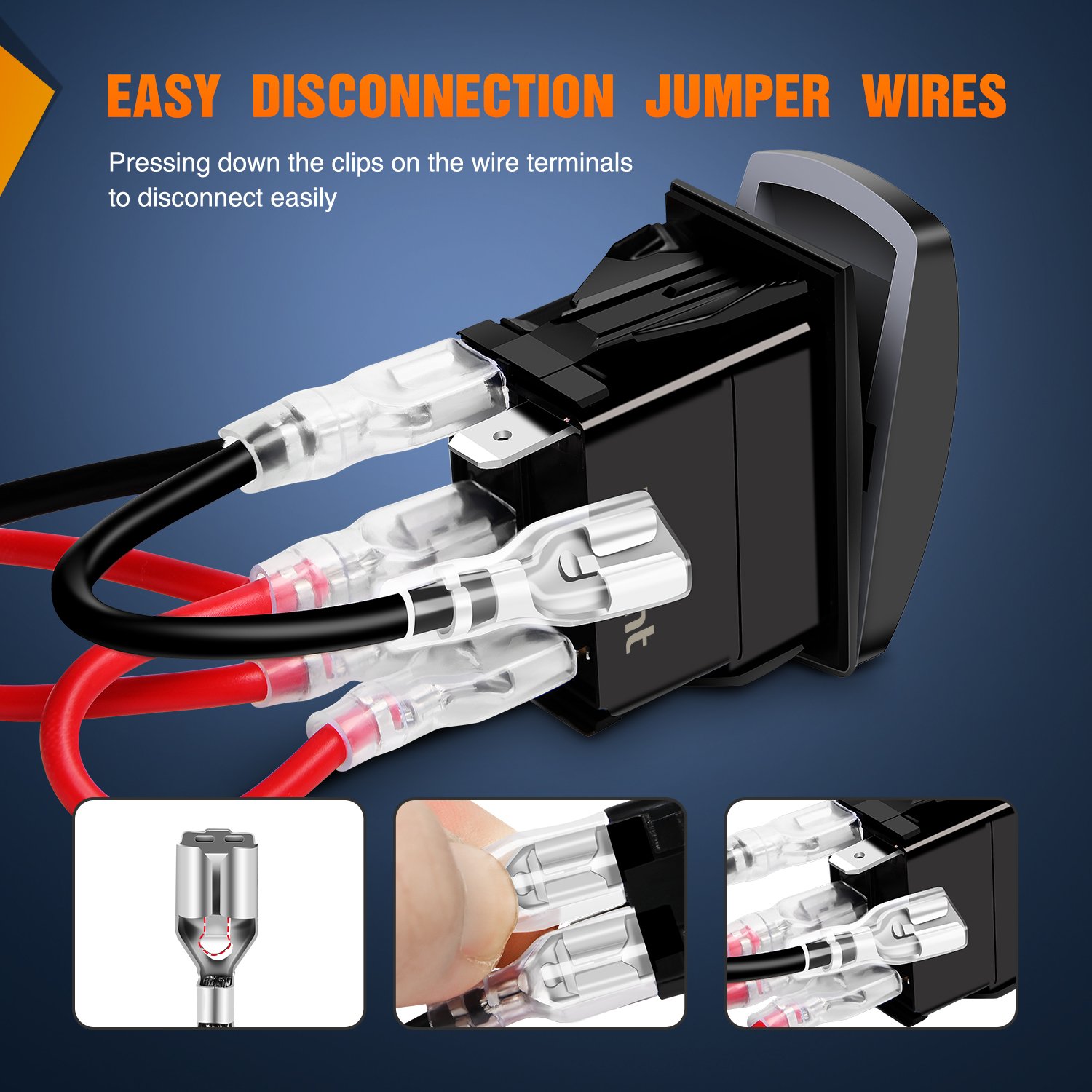 12V 24V Waterproof ABS On-Off Road Rocker Switch Orange Whip Lights New Marine Rocker for Car Auto Boat Marine Vehicles