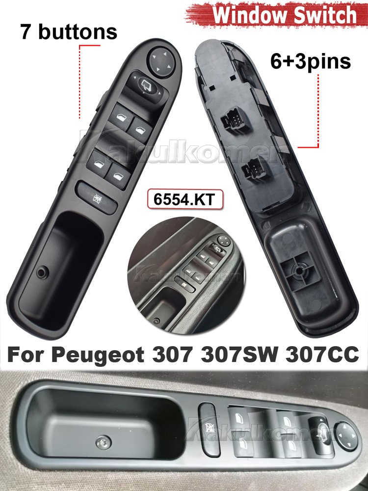 New 6554KT LHD Master Power Window Lifter Switch for Peugeot 307 307SW 307CC Electric Control ABS Material Condition New