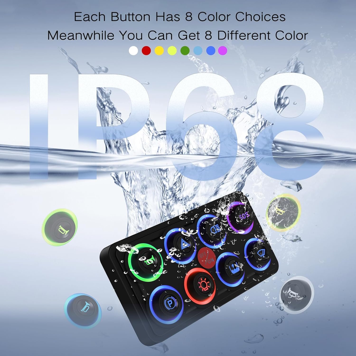 Waterproof IP68 Universal Circuit Control System Relay Box 8 Way Switch Panel for Marine Car Truck Offroad ATV SUV