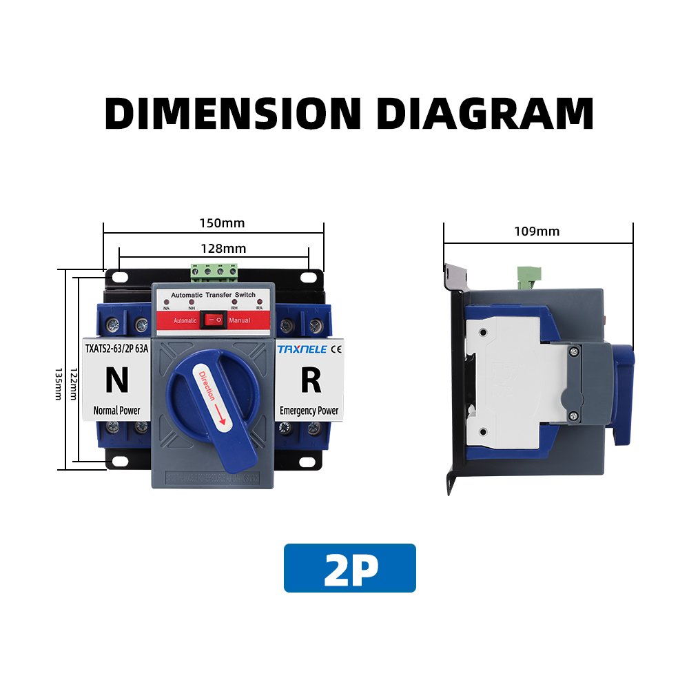 ATS 2P 4P 63A Dual Power Automatic Transfer Switch AC230V 380V MCB Auto Changeover Switch Circuit Breakers