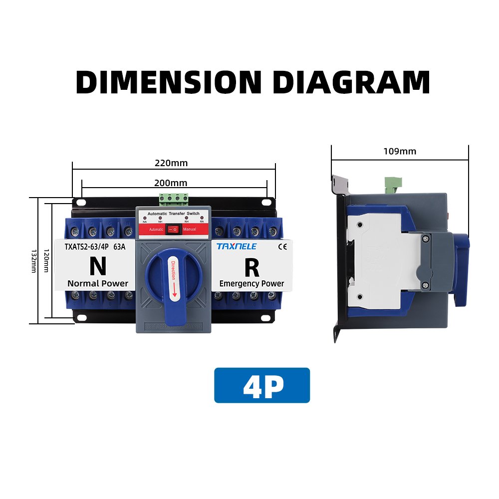 ATS 2P 4P 63A Dual Power Automatic Transfer Switch AC230V 380V MCB Auto Changeover Switch Circuit Breakers