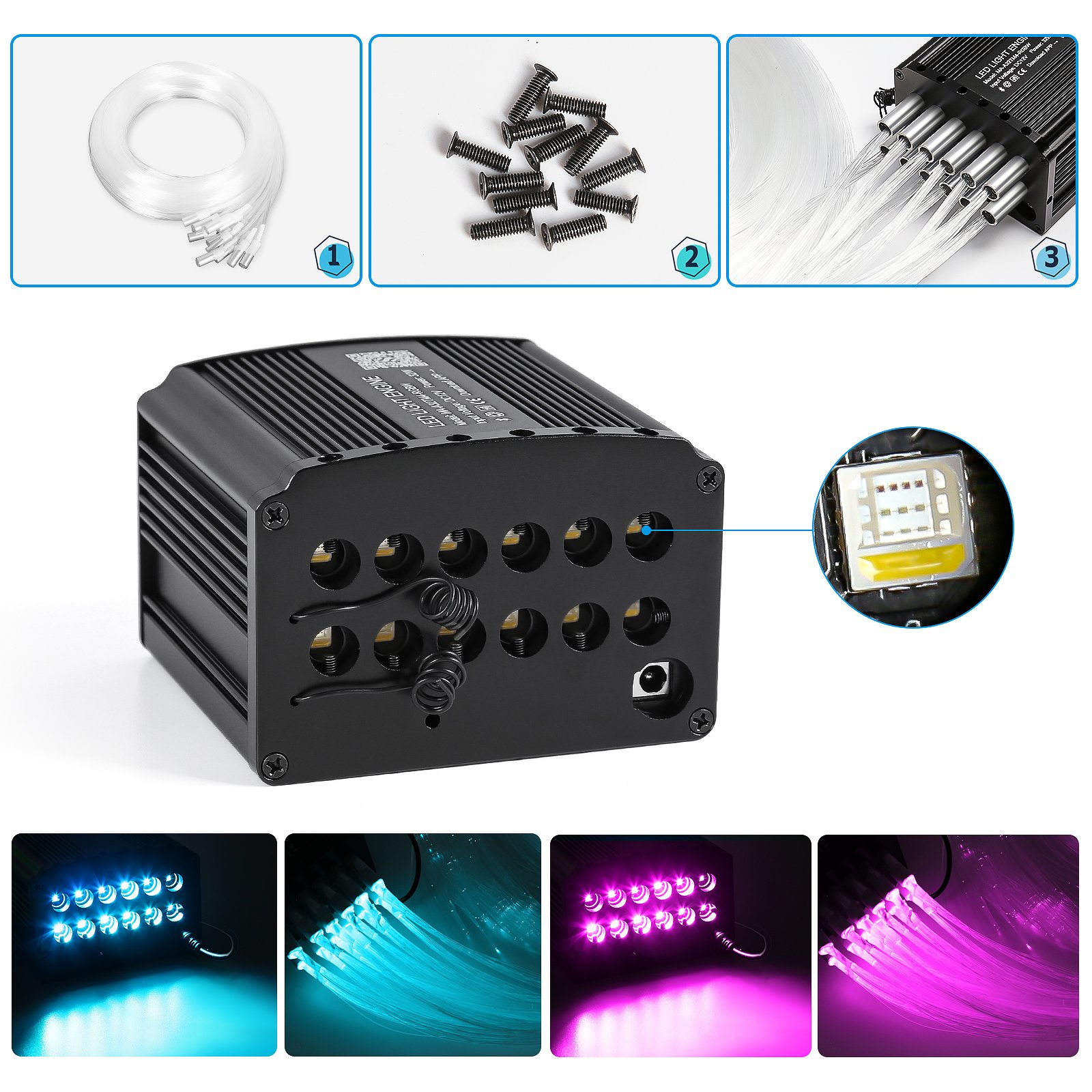 32W RGBW 4 Head Light Source Engine Driver for LED Fiber Optic Star Ceiling Light Home Car Star Shooting Effect Meteor Engine