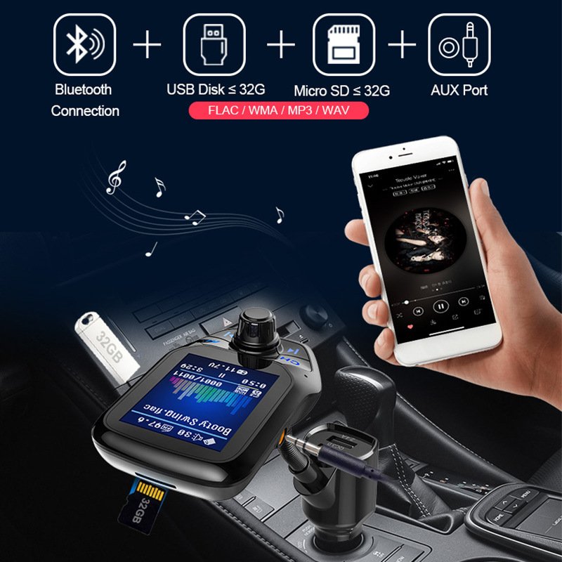 Multifunction Wireless BT5.0 Car MP3 Player T43 FM Transmitter Audio Bluetooth Adapter