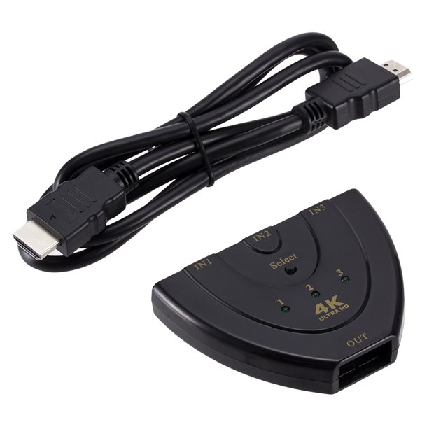 HDMI Switch 3 Port 4K HDMI Switch 3x1 Switch Splitter with Pigtail Cable Supports Full HD 4K 1080P 3D Player
