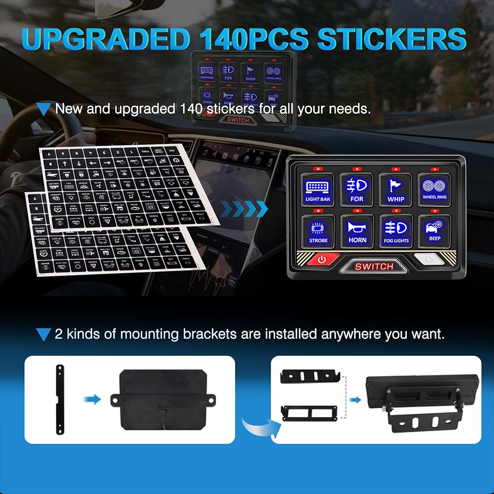Off Road Switch Panel 8 Gang Waterproof Kit for Jeep Vehicles Bluetooth RGB Auto Switch Panel for Truck SUV ATV