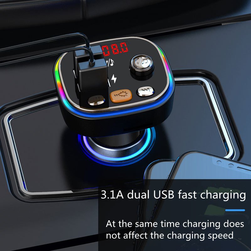 Coloful 3.1A Dual USB Car Charger Wireless BT5.0 Handsfree BT Car Kit Modulator FM Transmitter Car Mp3 Player
