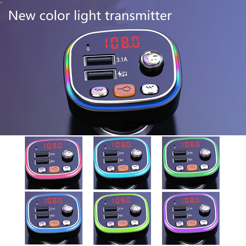 Coloful 3.1A Dual USB Car Charger Wireless BT5.0 Handsfree BT Car Kit Modulator FM Transmitter Car Mp3 Player