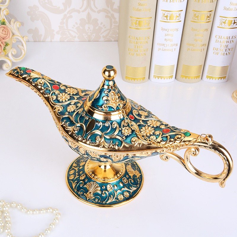 Vintage Aladdin Genie Lamp - Large Zinc Alloy Metal Collectible