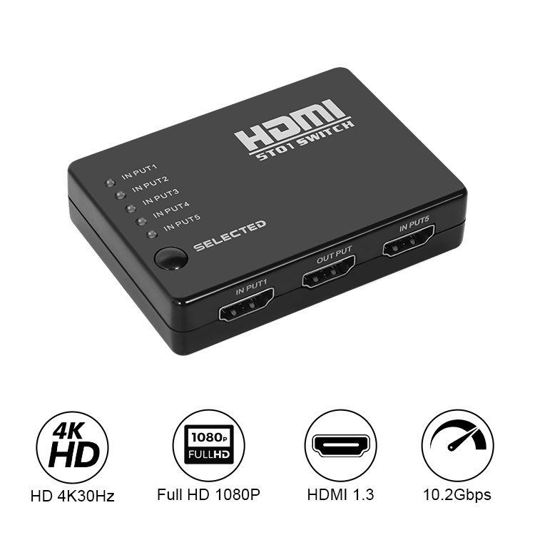 HDMI 4K Switcher with IR Remote Auto Switch for Game Room XBOX 5X1 Audio AV Matrix Switcher
