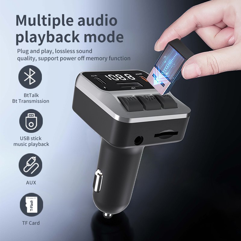 BT5.3 FM Transmitter Wireless Radio Adapter Car Kit With Dual USB Charging Car Charger MP3 Player Support TF Card & USB Disk