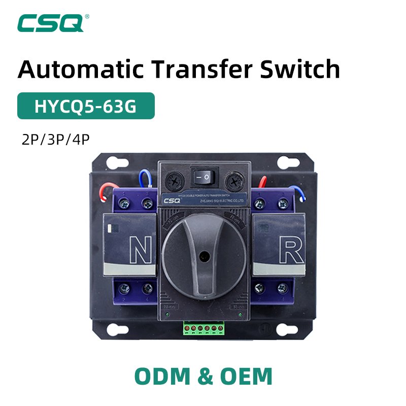 CSQ ATS Manufacturer HYCQ5-63G Dual Power Changeover Switch 2P 3P 100A Ats for Generator Single Phase Changeover Switch 63 Amp