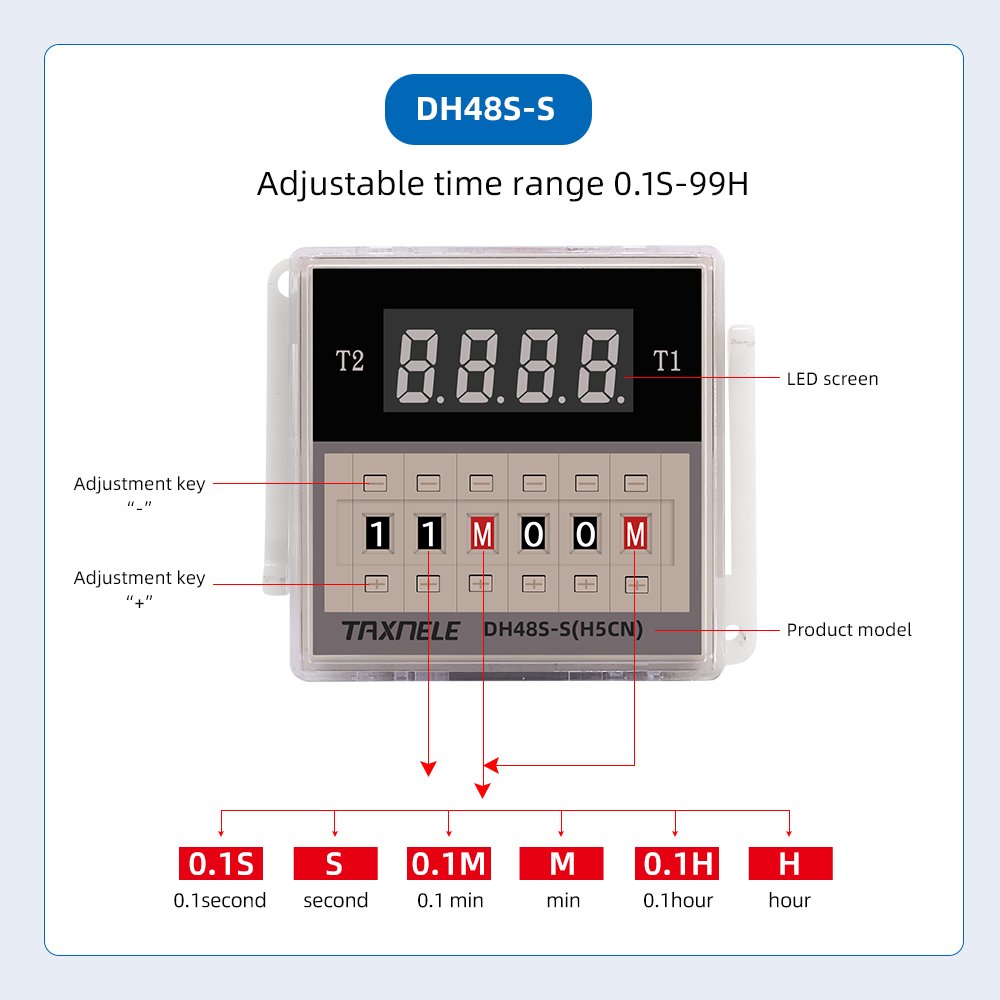 DH48S-2Z DH48S-1Z DH48S-S Digital LED Timer Time Relay Switch Power on Delay AC110V 220V DC 12V 24V With Relay Base DH48S
