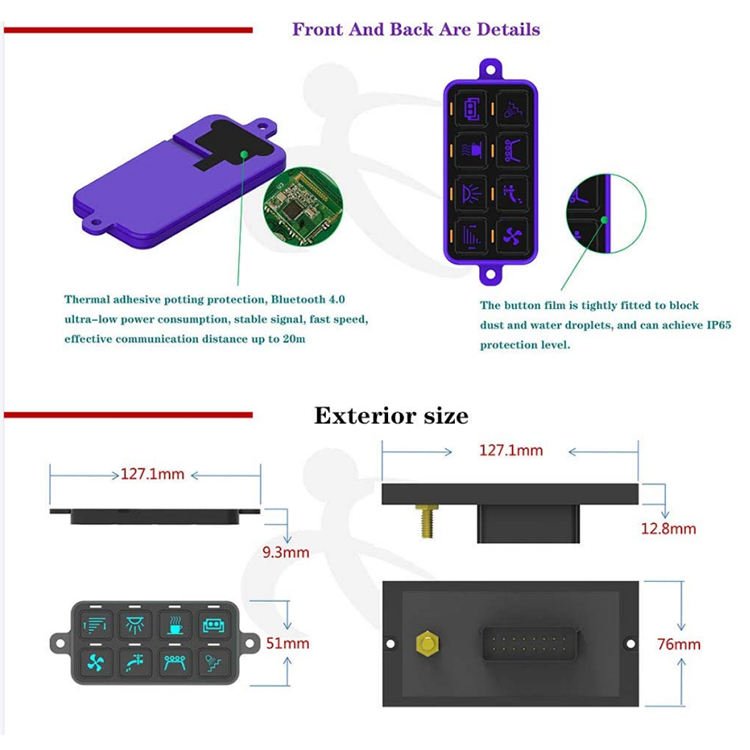 Auto Switch RGB LED 12 - 24V OFF Road Light 8 Gang Switch Panel Control Box with APP for Car Boat Marine