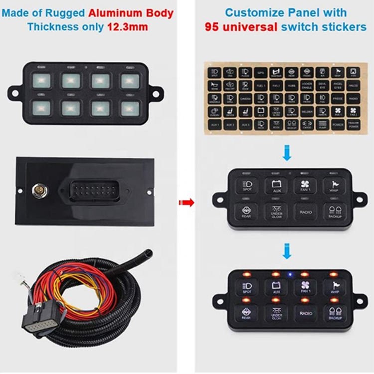 Auto Switch RGB LED 12 - 24V OFF Road Light 8 Gang Switch Panel Control Box with APP for Car Boat Marine
