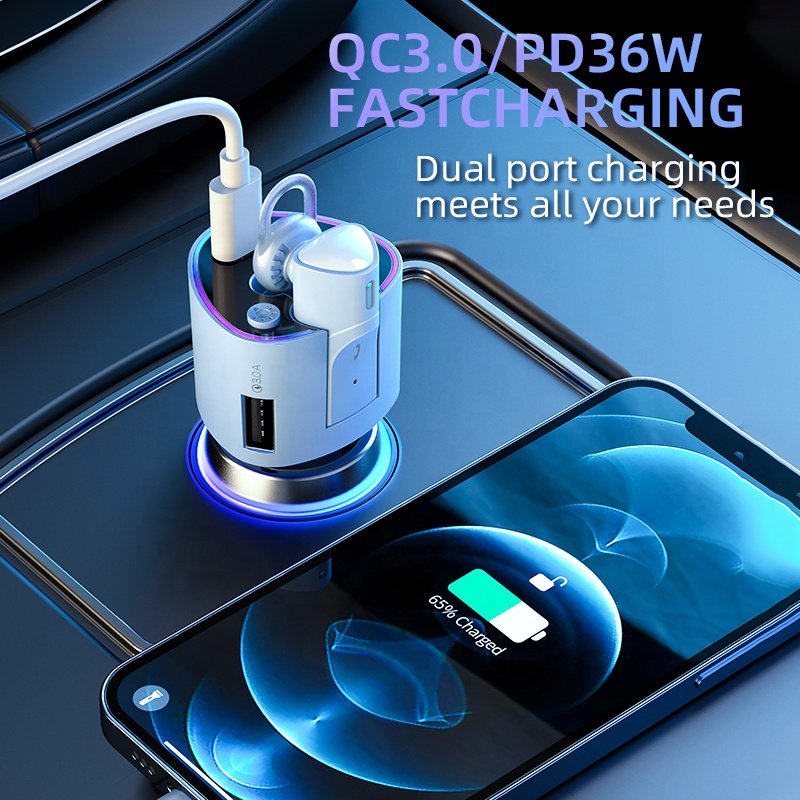 Wireless Headset Music Bluetooth Earphone Colorful Light QC3.0 Type C PD 36W USB C Fast Charging Bluetooth Handsfree Car Kit