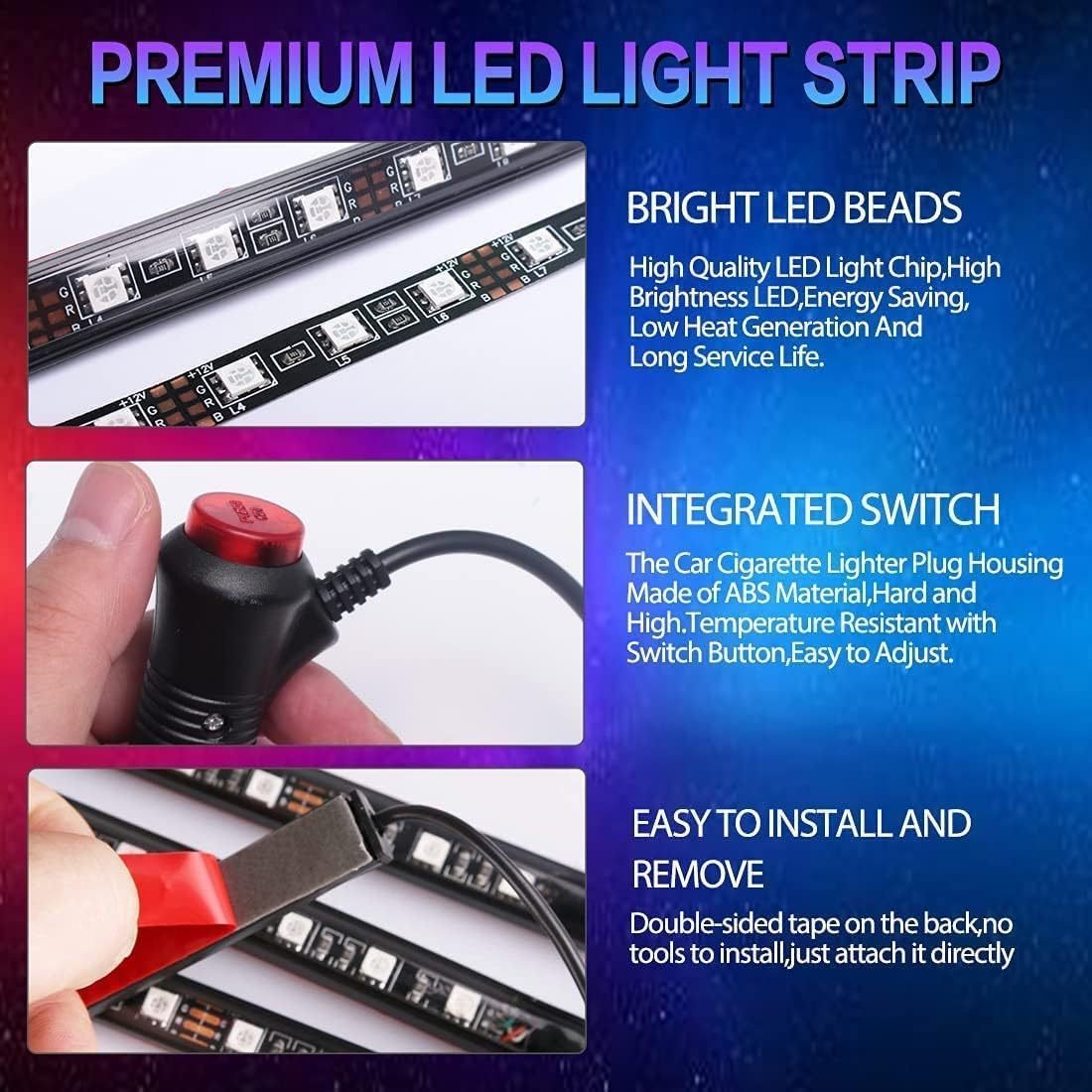 Wireless Remote Control 4pcs 36LED Multi-Color Car Interior Lights Under Dash Lighting Waterproof Kit with Multi-Mode Change