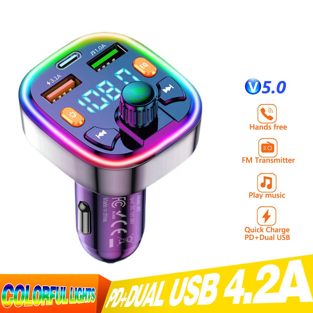 Car PD Type-C Fast Charging Dual USB Port Bluetooth Car Kit Wireless FM Receiver Modulator FM Transmitter Car MP3 Player