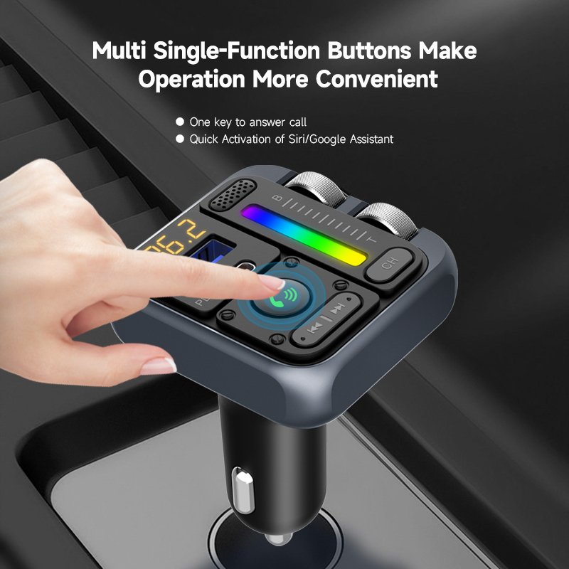 MT04A Car FM Transmitter Type C PD30W 5V/2.4A Fast Charging Bluetooth Car Kit Handsfree Calling Car Bluetooth 5.3 FM Transmitter