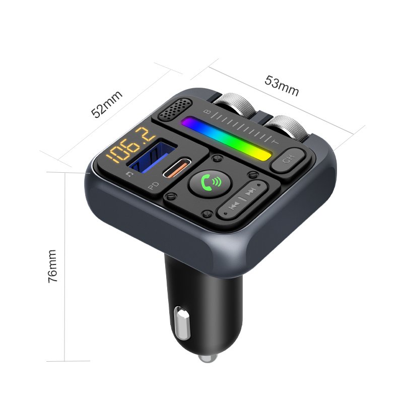 MT04A Car FM Transmitter Type C PD30W 5V/2.4A Fast Charging Bluetooth Car Kit Handsfree Calling Car Bluetooth 5.3 FM Transmitter