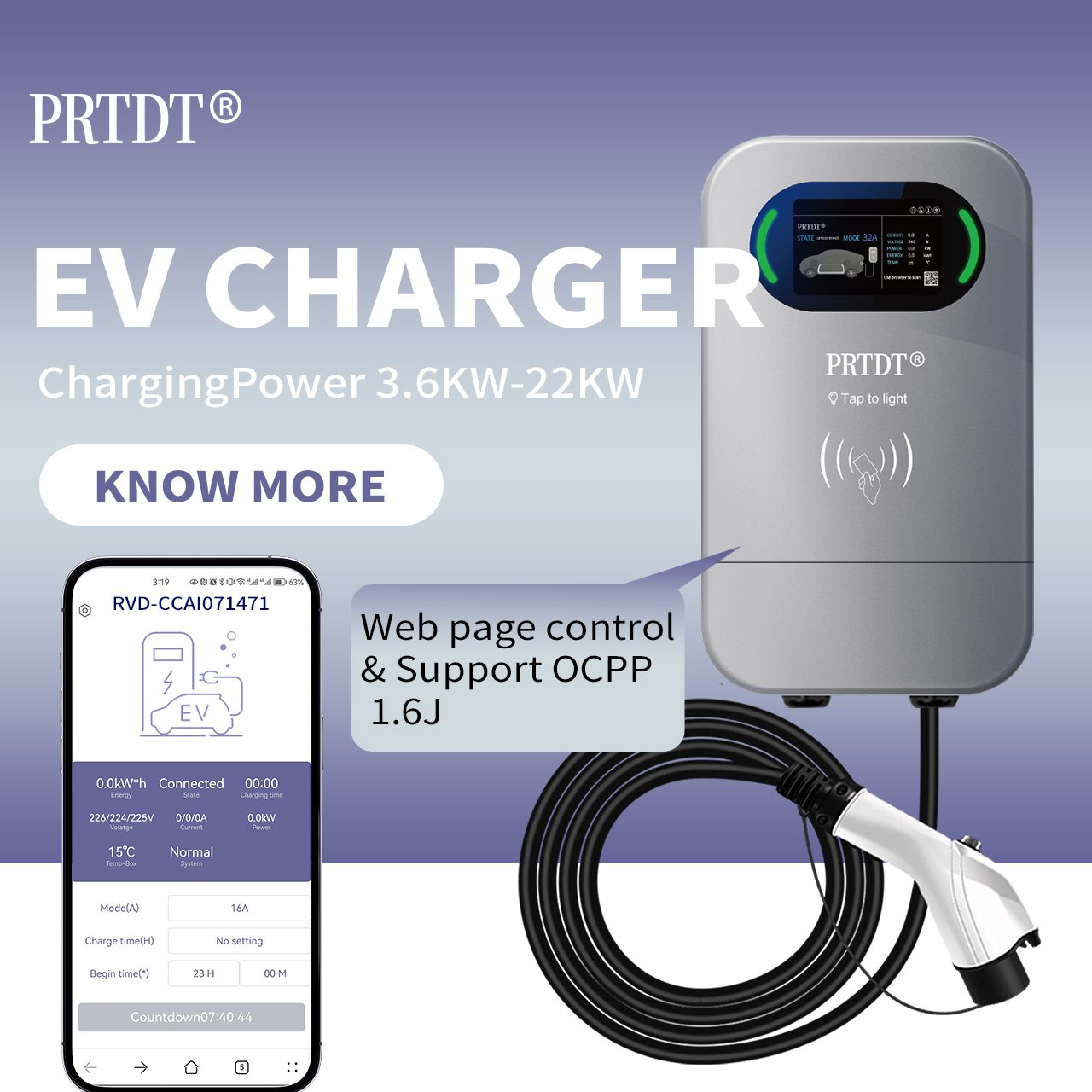 RUIVANDA Ocpp 1.6j 7kw Efficiency Single-Phase Ac Electric Vehicle Charging Pile Car Ev Charging Station Wallbox Ev Charger