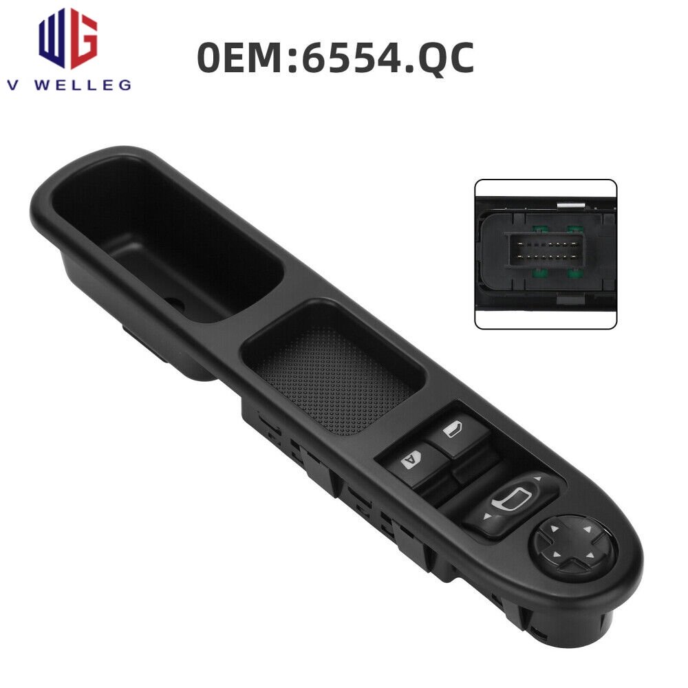 Right Driver Side Window Control Switch Button for Peugeot 207 Citroen C3 6554QC Black