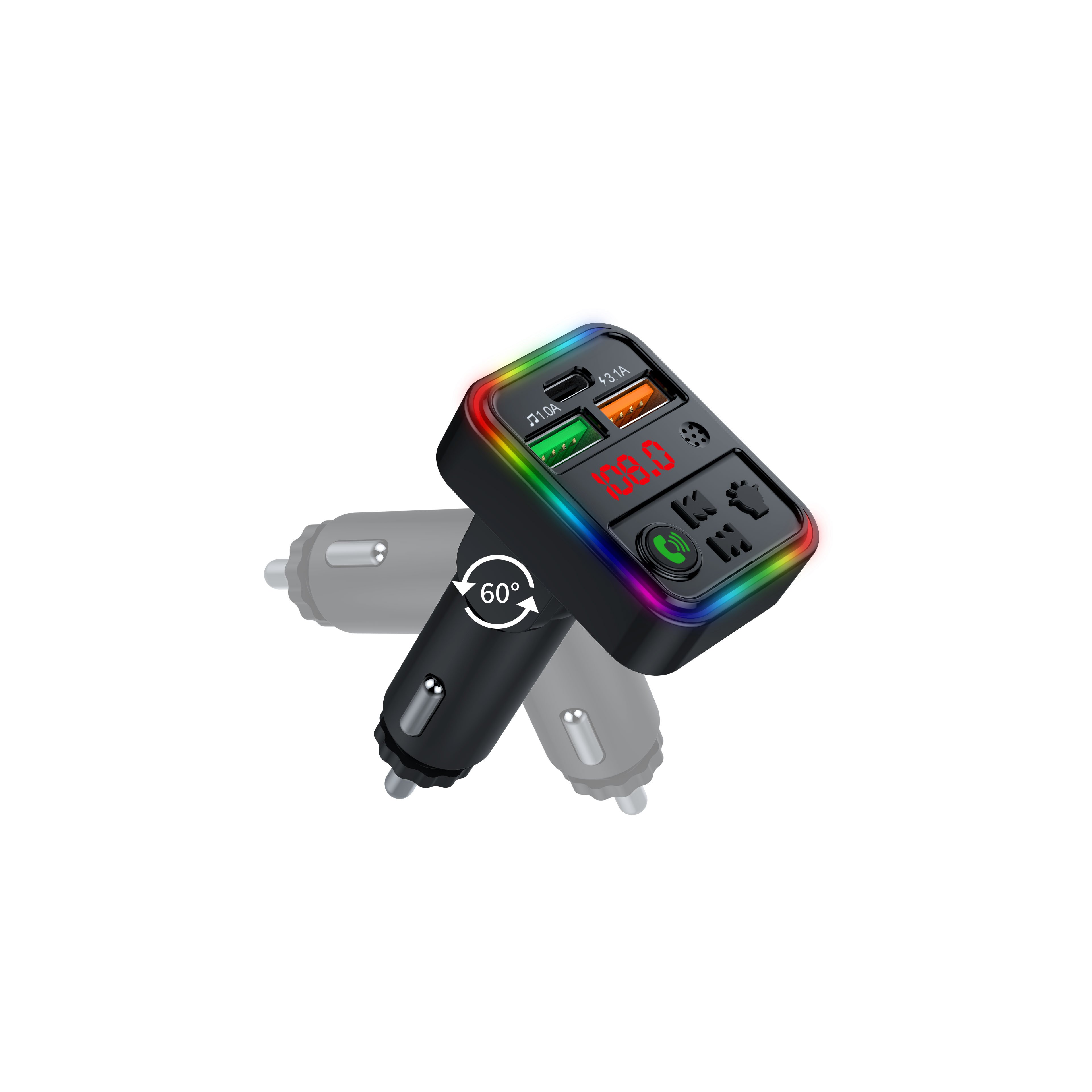 Hot Sale Auto Car Kit Dual Port Wireless Charging Colorful Atmosphere Lights MP3 FM BT Transmitter USB PC Stereo Amplifier