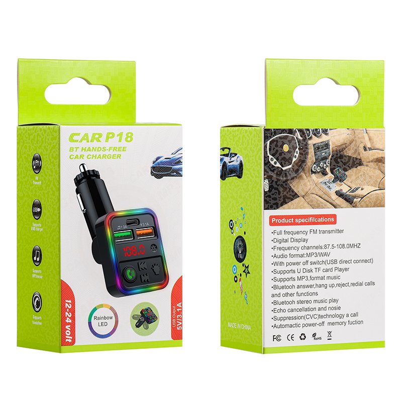Hot Sale Auto Car Kit Dual Port Wireless Charging Colorful Atmosphere Lights MP3 FM BT Transmitter USB PC Stereo Amplifier