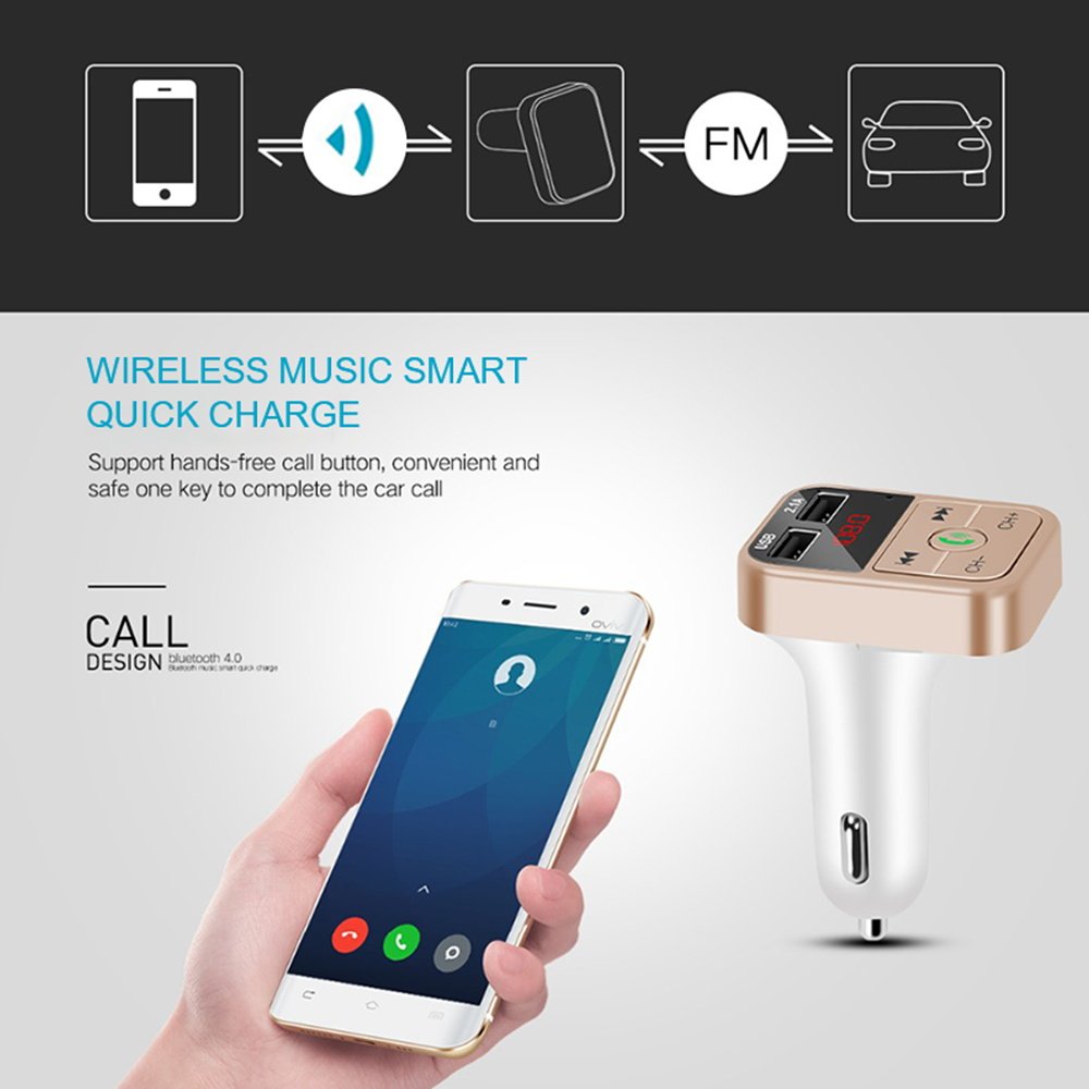 Car 5.0 Bluetooth-MP3 Player Bluetooth-kit 3.1A Dual USB Port Phone Charger Wireless FM Transmitter