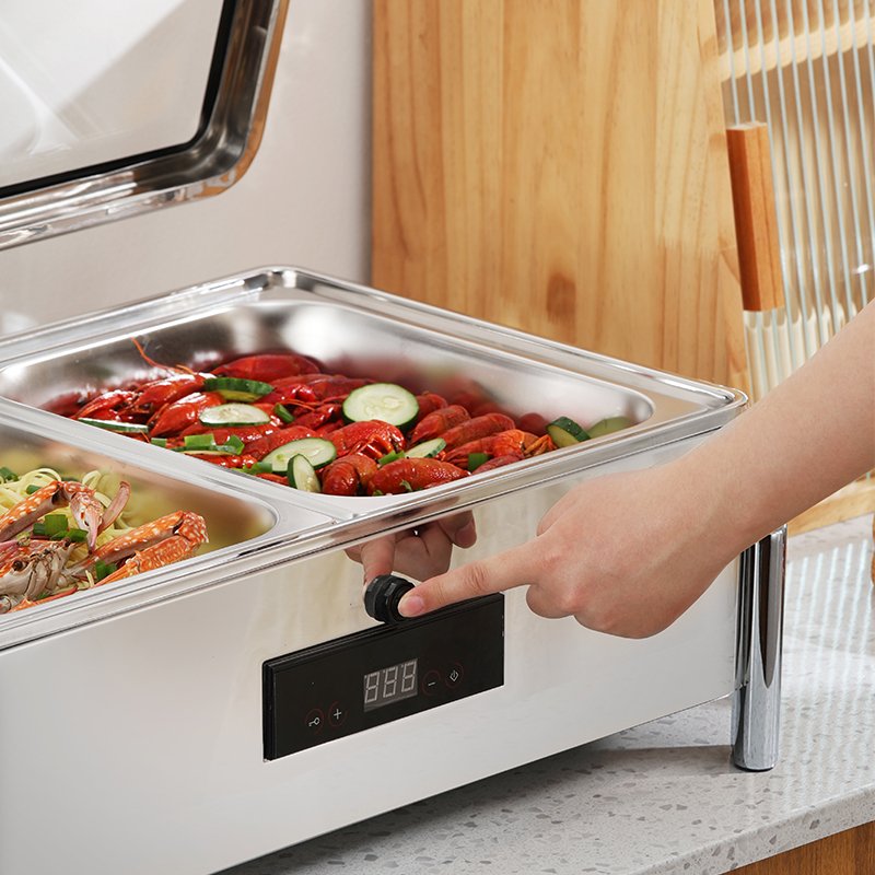 Liyunda New Design Auto Switch Electric Chafing Dish Stainless Steel Buffet Stove Hydraulic Food Warmer with Lid for Wedding